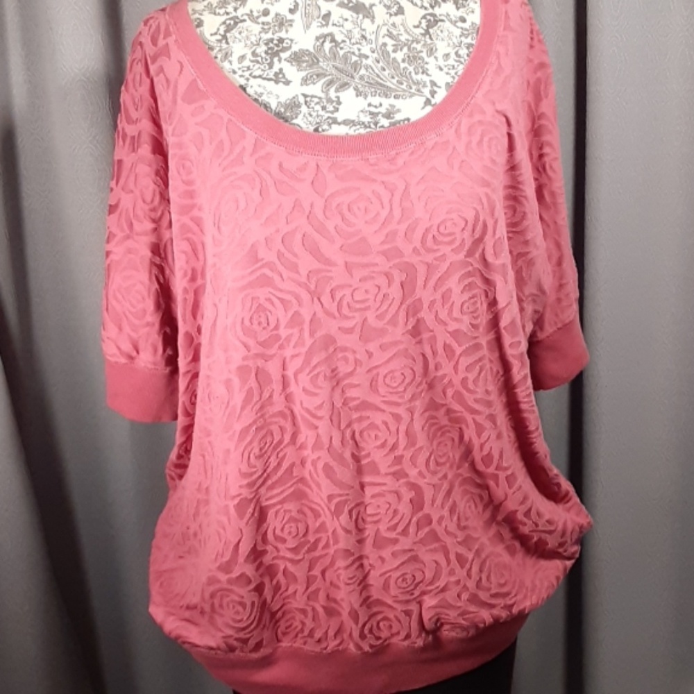 2X pink sheer 3/4 sleeves blouse
